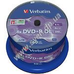 Фото DVD+R Verbatim 8,5Gb 8x Cake 50 pcs Matt Silver цена за шт. (43758)
