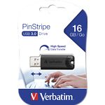 Флешка Verbatim USB 3.0, STORE'N'GO PINSTRIPE черная 16Gb - фото