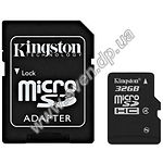 Фото microSD HC 32Gb KINGSTON Class4 (с переходником на полный SD, SDC4/32GB)