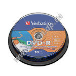 Фото DVD-R Verbatim 4,7Gb 16x Cake 10 pcs Water Resistant Glossy Printable цена за шт. (43763)
