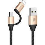 Изображение Кабель Baseus CAMLYW-1V Yiven 2 in 1 USB/Lightning+MicroUSB, 1м, Gold Фото Кабель Baseus CAMLYW-1V Yiven 2 in 1 USB/Lightning+MicroUSB, 1м, Gold