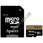 Изображение microSD XC 64Gb Apacer Class10 UHS-I U3(c переходником на SD, AP64GMCSX10U4-R) (R95, W85MB/s) Фото microSD XC 64Gb Apacer Class10 UHS-I U3(c переходником на SD, AP64GMCSX10U4-R) (R95, W85MB/s)