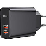 Изображение Сетевое ЗУ Baseus CCFS-E01 Black, 2*USB , QC3.0 , 30W Фото Сетевое ЗУ Baseus CCFS-E01 Black, 2*USB , QC3.0 , 30W