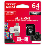 Изображение microSD XC 64Gb GOODRAM Class10 UHS-I (M1A4-0640R12) SD адаптер + OTG Reader Фото microSD XC 64Gb GOODRAM Class10 UHS-I (M1A4-0640R12) SD адаптер + OTG Reader