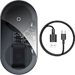Изображение Беспроводное Wireless ЗУ Baseus WXJK-CA02 Black Transparent, USB питание, Pro Edition 2in1 15W Phone Фото Беспроводное Wireless ЗУ Baseus WXJK-CA02 Black Transparent, USB питание, Pro Edition 2in1 15W Phone