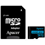Изображение microSD XC 64Gb Apacer Class10 UHS-I U3 V30 (AP64GMCSX10U7-R) с SD переходником, R100/W20 MB/s Фото microSD XC 64Gb Apacer Class10 UHS-I U3 V30 (AP64GMCSX10U7-R) с SD переходником, R100/W20 MB/s
