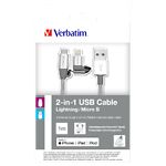 Кабель USB Verbatim (48869) 2в1 - Lightning/MicroUSB 1м Silver (синхронизация и зарядка) - фото