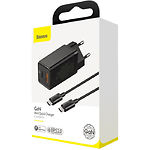 Фото Сетевое ЗУ Baseus CCGAN-Q01 Black, QC, Type-C+USB-A, 45W, +Cable Type-C