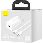 фото Мережевий ЗП Baseus TZCCSUP-B02 White, Type-C + cable Lightning 1м, 20W