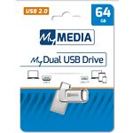 Изображение USB Flash 64Gb MyMedia MyDual by Verbatim {69267} USB 2.0/USB Type-C Silver Фото USB Flash 64Gb MyMedia MyDual by Verbatim {69267} USB 2.0/USB Type-C Silver