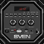 Изображение SVEN PS-550 (black) портативная система 2x18 Вт, Li-Ion аккумулятор, USB, microSD,FM,BT, дисплей #5 Фото SVEN PS-550 (black) портативная система 2x18 Вт, Li-Ion аккумулятор, USB, microSD,FM,BT, дисплей #5