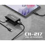 Фото Сетевое ЗУ REAL-EL CH-217 Black (EL123160016) USB-A +кабель Lighting, 100-240V, 2.1А, 5V #1
