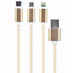 Изображение Кабель Cablexpert CC-USB2-AM31-1M-G USB to Lightning/Micro/Type-C 1м Gold #4 Фото Кабель Cablexpert CC-USB2-AM31-1M-G USB to Lightning/Micro/Type-C 1м Gold #4
