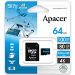 Изображение microSD XC 64Gb Apacer Class10 UHS-I U3 V30 (AP64GMCSX10U7-R) с SD переходником, R100/W20 MB/s #1 Фото microSD XC 64Gb Apacer Class10 UHS-I U3 V30 (AP64GMCSX10U7-R) с SD переходником, R100/W20 MB/s #1