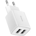 Изображение Сетевое ЗУ Baseus CCXJ010202 White, 2*USB-A, 10W #1 Фото Сетевое ЗУ Baseus CCXJ010202 White, 2*USB-A, 10W #1