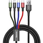 Кабель Baseus CA1T4-B01 Black Rapid 4-in-1 Fast Charging USB-Micro/2 Lightning/Type-C, 1.2м, 3.5A - фото