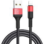 Фото Кабель HOCO X26 Black-Red (6957531080190) USB/Lightning, 1м, 2A, 18W, nylon+aluminum