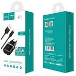 Фото Сетевое ЗУ Hoco C12 Smart dual Black (6957531064114) , 2*USB-A, 2.4А + Cable micro-USB #4