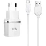 Фото Сетевое ЗУ Hoco C12 Smart dual White (6957531047773) , 2*USB-A, 2.4А + Cable micro-USB