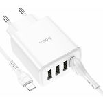 Изображение Сетевое ЗУ Hoco C102A Fuerza White (6931474777720) ,4*USB-A ,QC,28W + кабель Lightning Фото Сетевое ЗУ Hoco C102A Fuerza White (6931474777720) ,4*USB-A ,QC,28W + кабель Lightning