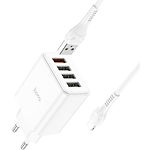 Изображение Сетевое ЗУ Hoco C102A Fuerza White (6931474777720) ,4*USB-A ,QC,28W + кабель Lightning #3 Фото Сетевое ЗУ Hoco C102A Fuerza White (6931474777720) ,4*USB-A ,QC,28W + кабель Lightning #3