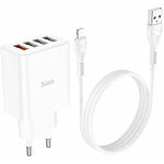 Изображение Сетевое ЗУ Hoco C102A Fuerza White (6931474777720) ,4*USB-A ,QC,28W + кабель Lightning #4 Фото Сетевое ЗУ Hoco C102A Fuerza White (6931474777720) ,4*USB-A ,QC,28W + кабель Lightning #4