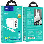 Изображение Сетевое ЗУ Hoco C102A Fuerza White (6931474777720) ,4*USB-A ,QC,28W + кабель Lightning #7 Фото Сетевое ЗУ Hoco C102A Fuerza White (6931474777720) ,4*USB-A ,QC,28W + кабель Lightning #7