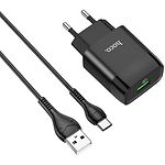 фото Мережевий ЗП Hoco C72Q Glorious Black (6931474732545) ,1*USB-A, QC3.0,18W + Cable Type-C