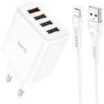 Изображение Сетевое ЗУ Hoco C102A Fuerza White (6931474777737) ,4*USB-A ,QC,28W + кабель micro-USB Фото Сетевое ЗУ Hoco C102A Fuerza White (6931474777737) ,4*USB-A ,QC,28W + кабель micro-USB