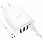 Изображение Сетевое ЗУ Hoco C102A Fuerza White (6931474777737) ,4*USB-A ,QC,28W + кабель micro-USB #4 Фото Сетевое ЗУ Hoco C102A Fuerza White (6931474777737) ,4*USB-A ,QC,28W + кабель micro-USB #4