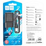 Изображение Сетевое ЗУ Hoco C96A Black (6931474765987) 1* USB-A, 2.1А + Cable Lightning #4 Фото Сетевое ЗУ Hoco C96A Black (6931474765987) 1* USB-A, 2.1А + Cable Lightning #4