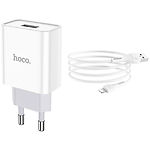Изображение Сетевое ЗУ Hoco C81A Asombroso White (6931474727947) , 1*USB-A, 2.1A + Cable Lightning #2 Фото Сетевое ЗУ Hoco C81A Asombroso White (6931474727947) , 1*USB-A, 2.1A + Cable Lightning #2