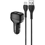 Автомобильное зарядное устройство Hoco Z36 dual Black (6931474727770) 2*USB-A,2.4A + кабель Type-C - фото