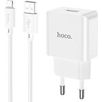 Фото Сетевое ЗУ Hoco C106A Leisure White (6931474783899) , USB-A ,2.1A + кабель Lightning