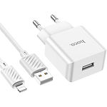 Фото Сетевое ЗУ Hoco C106A Leisure White (6931474783899) , USB-A ,2.1A + кабель Lightning #3