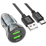 Изображение Автомобильное ЗУ Hoco Z47 Black (6931474782250) 2*USB-A,18W,QC + кабель Type-C #1 Фото Автомобильное ЗУ Hoco Z47 Black (6931474782250) 2*USB-A,18W,QC + кабель Type-C #1