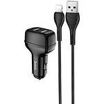 Автомобильное зарядное устройство Hoco Z36 dual Black (6931474727732) 2*USB-A,2.4A +кабель Lightning - фото