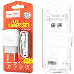 Изображение Сетевое ЗУ Hoco C72A Glorious single White (6931474712998) ,1*USB-A,2.1А +Cable Lightning #5 Фото Сетевое ЗУ Hoco C72A Glorious single White (6931474712998) ,1*USB-A,2.1А +Cable Lightning #5