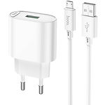 Изображение Сетевое ЗУ Hoco C109A Fighter White (6931474784827) , USB-A , QC3.0, 18W + Cable micro-USB Фото Сетевое ЗУ Hoco C109A Fighter White (6931474784827) , USB-A , QC3.0, 18W + Cable micro-USB
