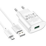 Изображение Сетевое ЗУ Hoco C109A Fighter White (6931474784827) , USB-A , QC3.0, 18W + Cable micro-USB #4 Фото Сетевое ЗУ Hoco C109A Fighter White (6931474784827) , USB-A , QC3.0, 18W + Cable micro-USB #4