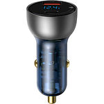 Автомобільний зарядний пристрій Baseus CCKX-C0A USB-A + Type-C, 65W, QC+PPS, Digital Display - фото
