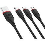 Кабель BOROFONE BX17 Black (BX17LMCB) USB+Lightning/Type-C+Micro,1м, 2.4A, PVC, TPE connectors - фото