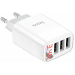 Изображение Сетевое ЗУ Hoco C93A Easy 3-port White (6931474760593) , 3*USB-A, 3.4А, LED-амперметр #3 Фото Сетевое ЗУ Hoco C93A Easy 3-port White (6931474760593) , 3*USB-A, 3.4А, LED-амперметр #3