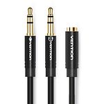 Кабель Vention (BBTBY), Black audio cable 0.3м, 2 * 3.5мм 3pin джек/3.5мм 4pin джек - фото