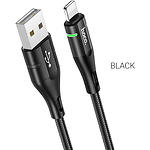 Фото Кабель HOCO U93 Black (6931474732132) USB/Lightning, 1.2м, 2.4A, nylon+aluminum, light indicator