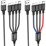 Фото Кабель HOCO X76 Black-Red-Blue (6931474768643) USB/2* Lightning+Type-C+Micro, 1м, 2A, nylon+aluminum #1