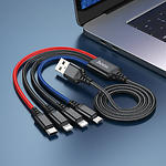 Фото Кабель HOCO X76 Black-Red-Blue (6931474768643) USB/2* Lightning+Type-C+Micro, 1м, 2A, nylon+aluminum #3