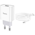 Изображение Сетевое ЗУ Hoco C81A Asombroso White (6931474727954) , 1*USB-A, 2.1A + Cable micro-USB #3 Фото Сетевое ЗУ Hoco C81A Asombroso White (6931474727954) , 1*USB-A, 2.1A + Cable micro-USB #3