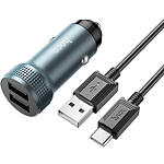 Изображение Автомобильное ЗУ Hoco Z49 Gray (6931474795670) 2*USB-A,12W + кабель Type-C Фото Автомобильное ЗУ Hoco Z49 Gray (6931474795670) 2*USB-A,12W + кабель Type-C