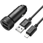 Фото Автомобильное ЗУ Hoco Z49 Black (6931474795625) 2*USB-A,12W + кабель Lightning